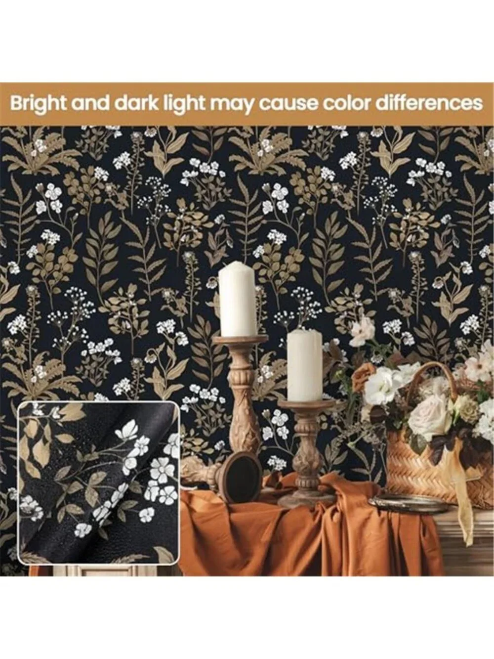 Black Gold Floral Peel Stick Wallpaper Removable Vinyl Contact Paper Roll